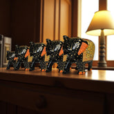 Wooden Elephant Antique Painting Showpiece Set Of 5